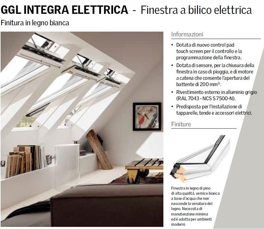 Finestra per tetto velux mod ggl 207021 integra elettrica for Finestre elettriche